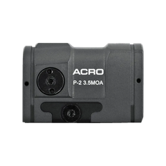 Vedere lateral dispozitiv ochire punct rosu Aimpoint Acro P2 3.5 MOA gri capac baterie articolevanatoare