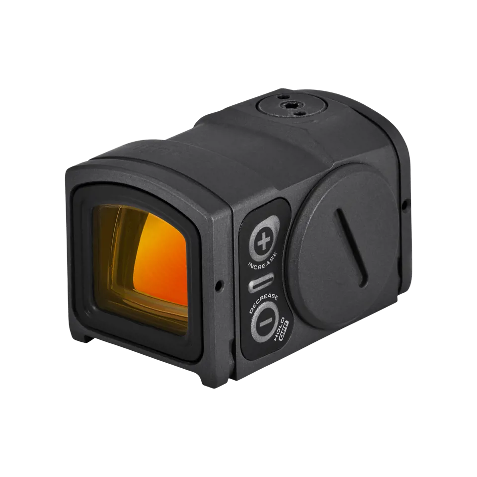 Detaliu dispozitiv ochire punct roșu Aimpoint Acro P2 Sniper Gray butoane reglare lentila articolevanatoare