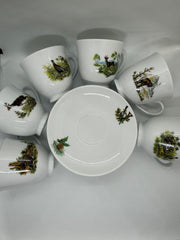 Set portelan pentru cafea format din 6 cesti cu farfurii