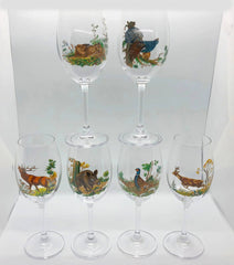 Set 6 pahare vin alb motiv vanatoare