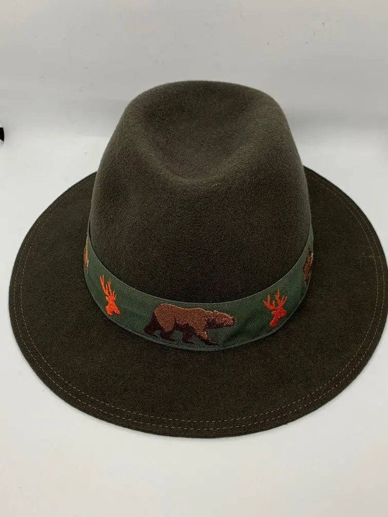 Palarie vanator cu broderie si boruri mari