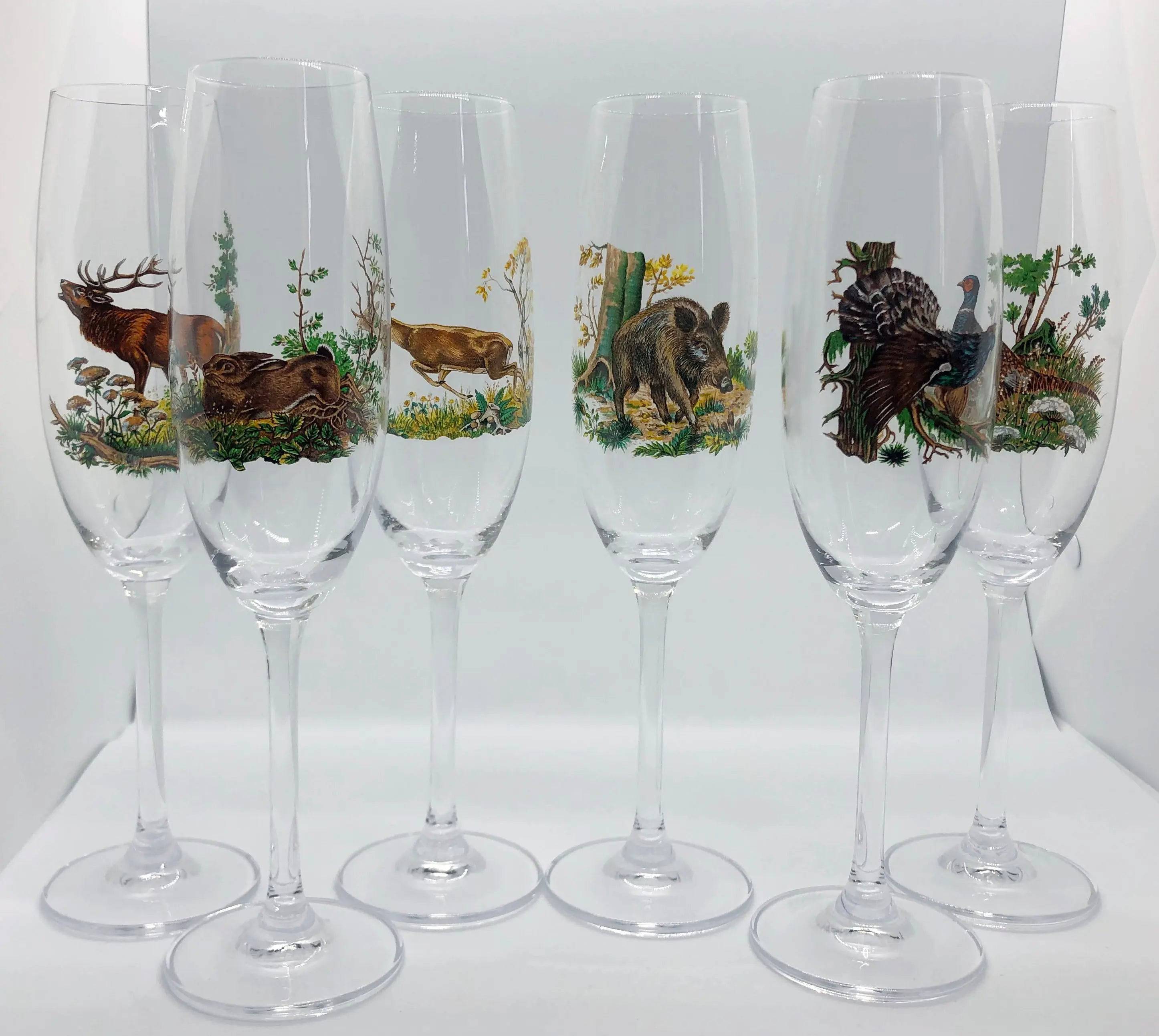 Set 6 pahare sampanie motiv vanatoare