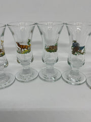 Set 6 pahare shot cu picior motiv vanatoare