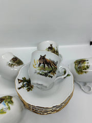 Set cafea 6 cesti aurite motiv vantoare