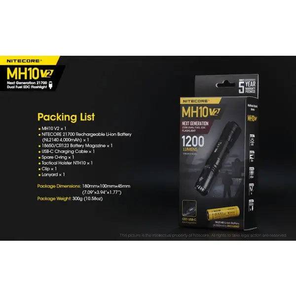Nitecore MH10V2 Lanternă Profesionala Reîncărcabilă USB-C 1200 Lumeni - Articole de Vanatoare