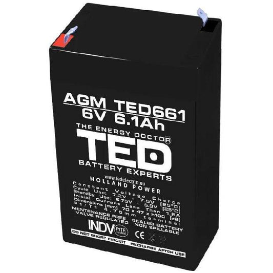 Acumulator VRLA 6V 1A TED Electric - Articole de Vanatoare