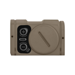 Detaliu lateral dispozitiv ochire Aimpoint Acro P2 FDE 3.5 MOA butoane reglare intensitate capac baterie articolevanatoare