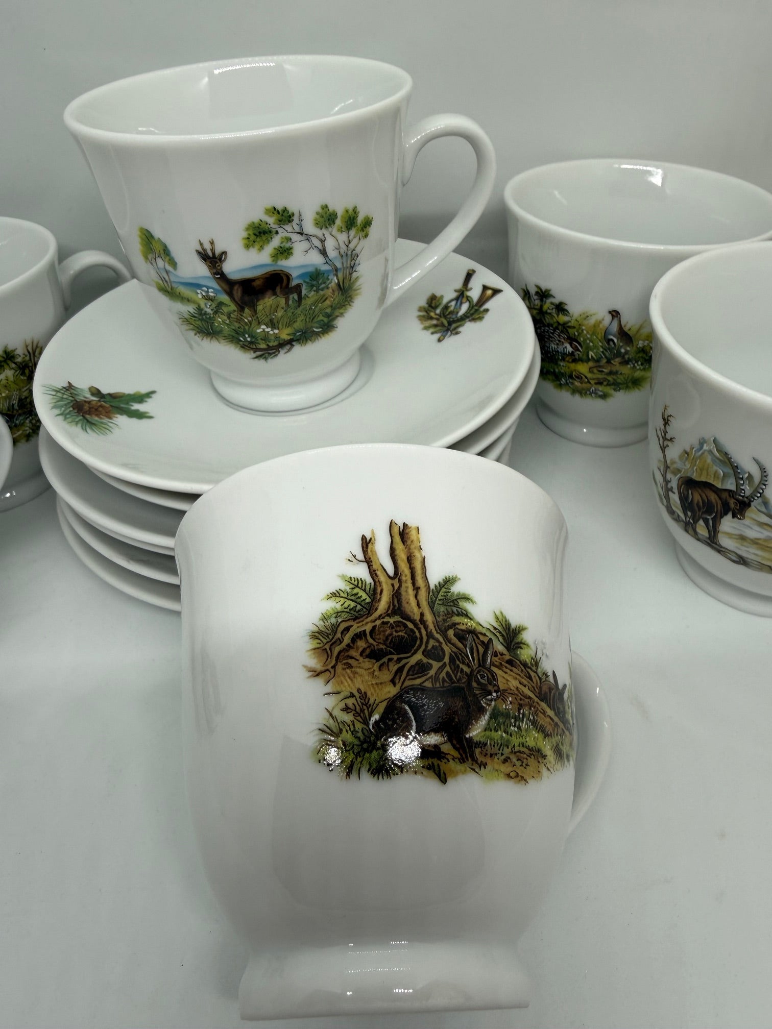 Set portelan pentru cafea format din 6 cesti cu farfurii