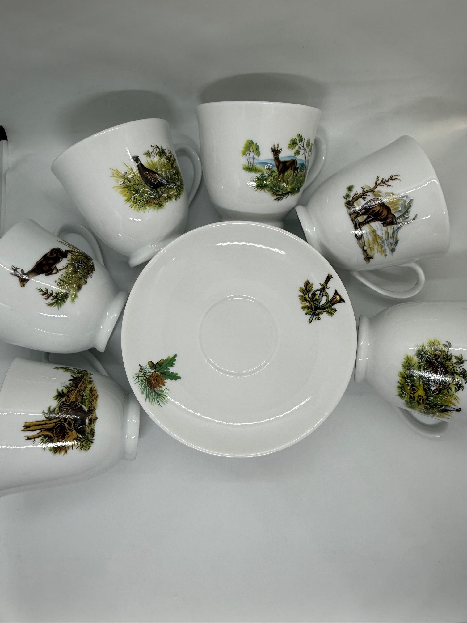 Set portelan pentru cafea format din 6 cesti cu farfurii