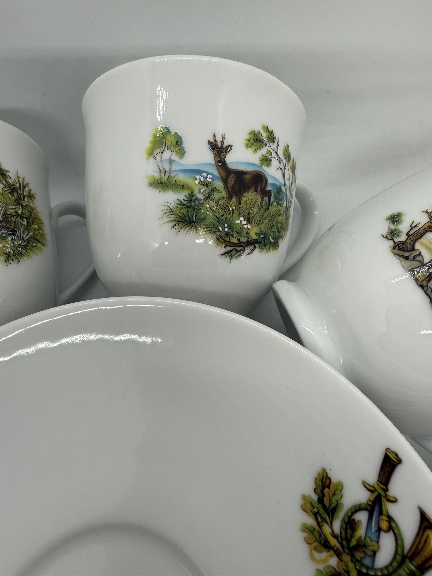 Set portelan pentru cafea format din 6 cesti cu farfurii