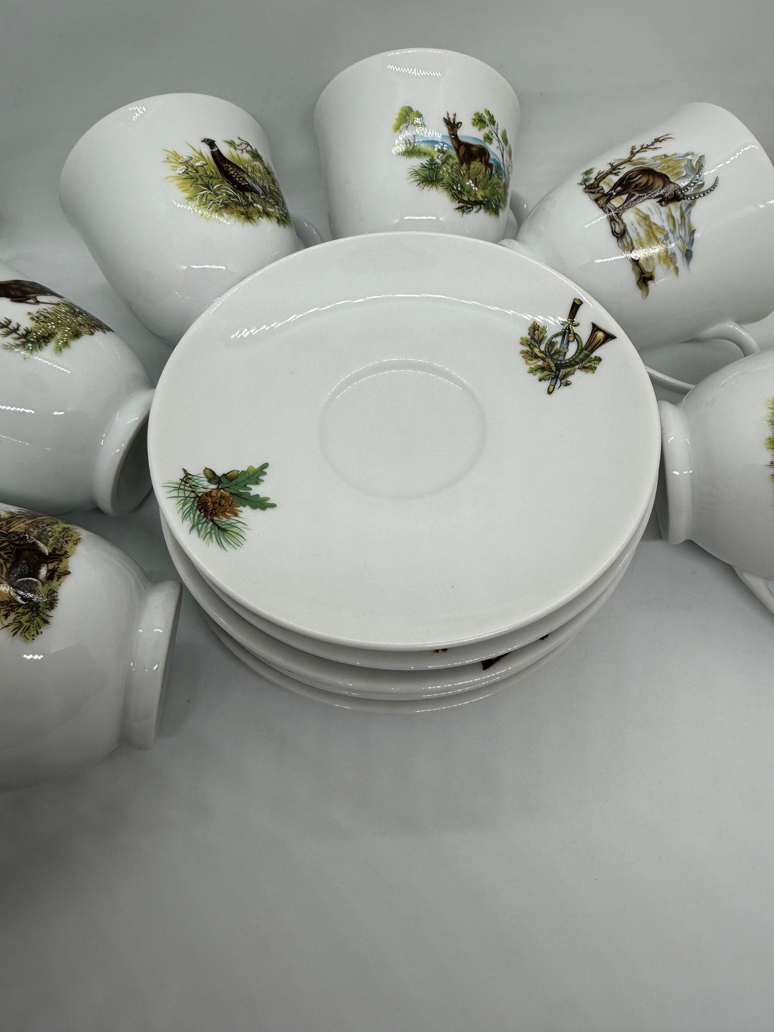 Set portelan pentru cafea format din 6 cesti cu farfurii