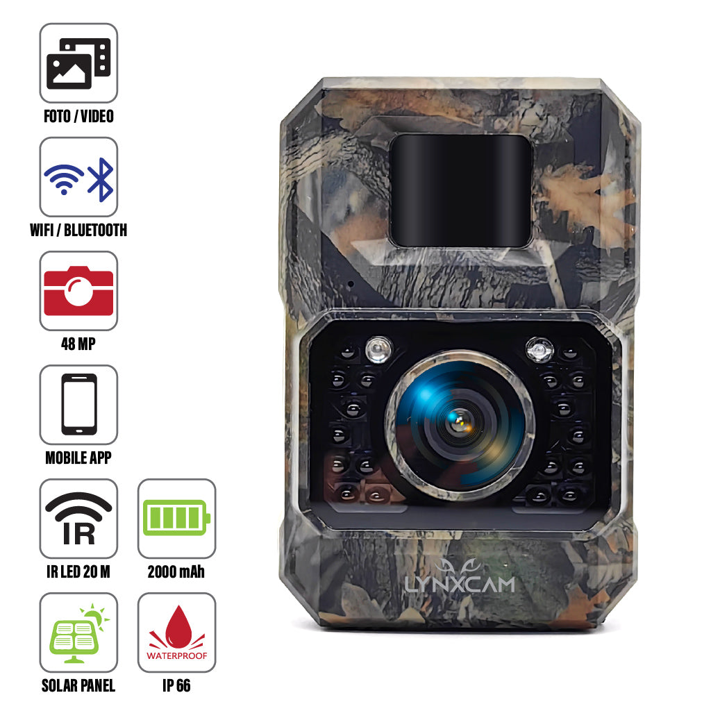 LYNXCAM Camera monitorizare 48 MP 30FPS  WiFi Bluetooth FULL HD leduri invizibile ,panou solar