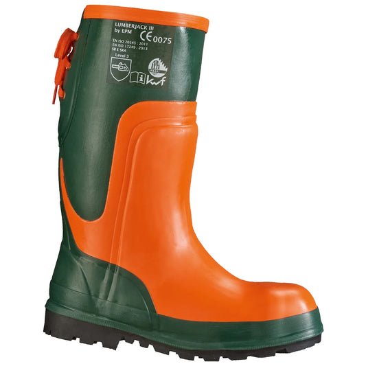 Cizme protectie forestier Lumberjack portocaliu verde cauciuc metal articolevanatoare