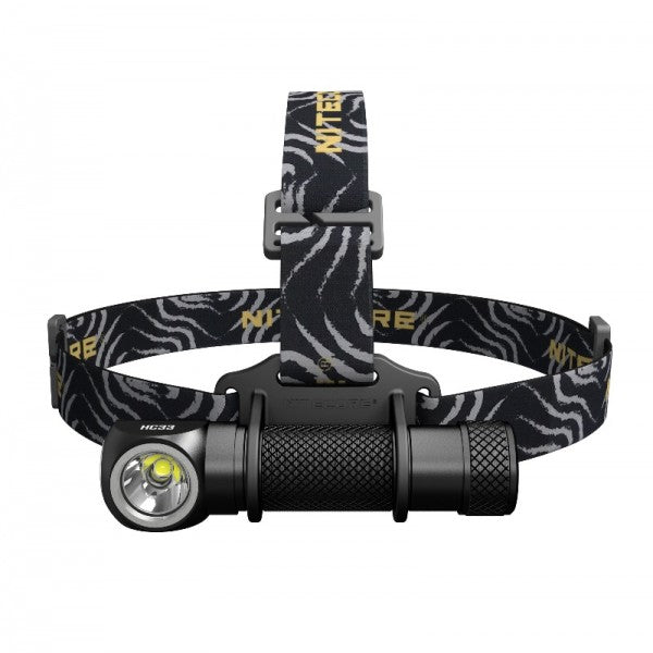 Lanterna frontala Nitecore HC33 articolevanatoare neagra cu LED si banda elastica
