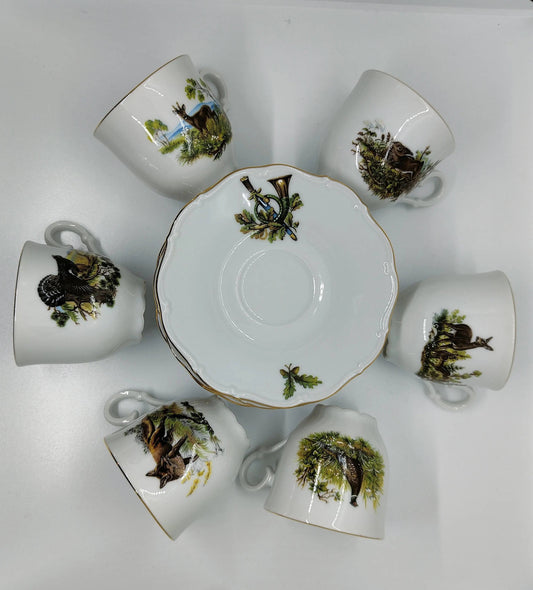 Set cafea cesti aurite motiv vantoare - Articole de Vanatoare