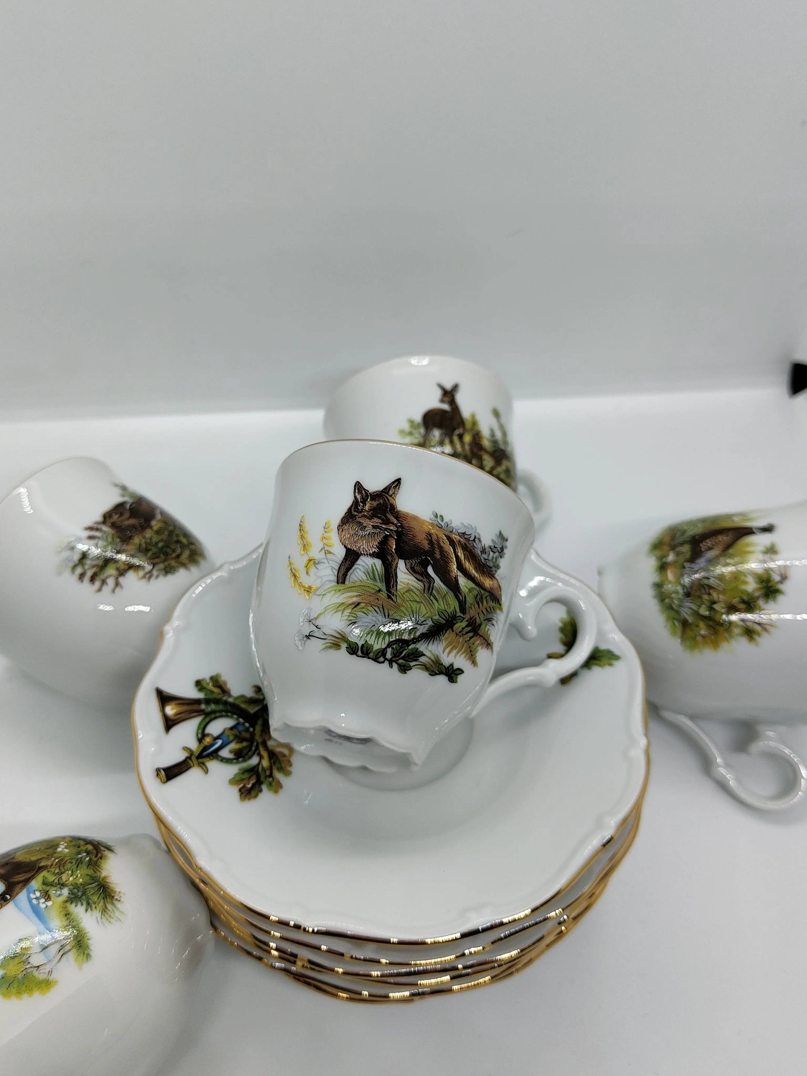 Set cafea cesti aurite motiv vantoare - Articole de Vanatoare
