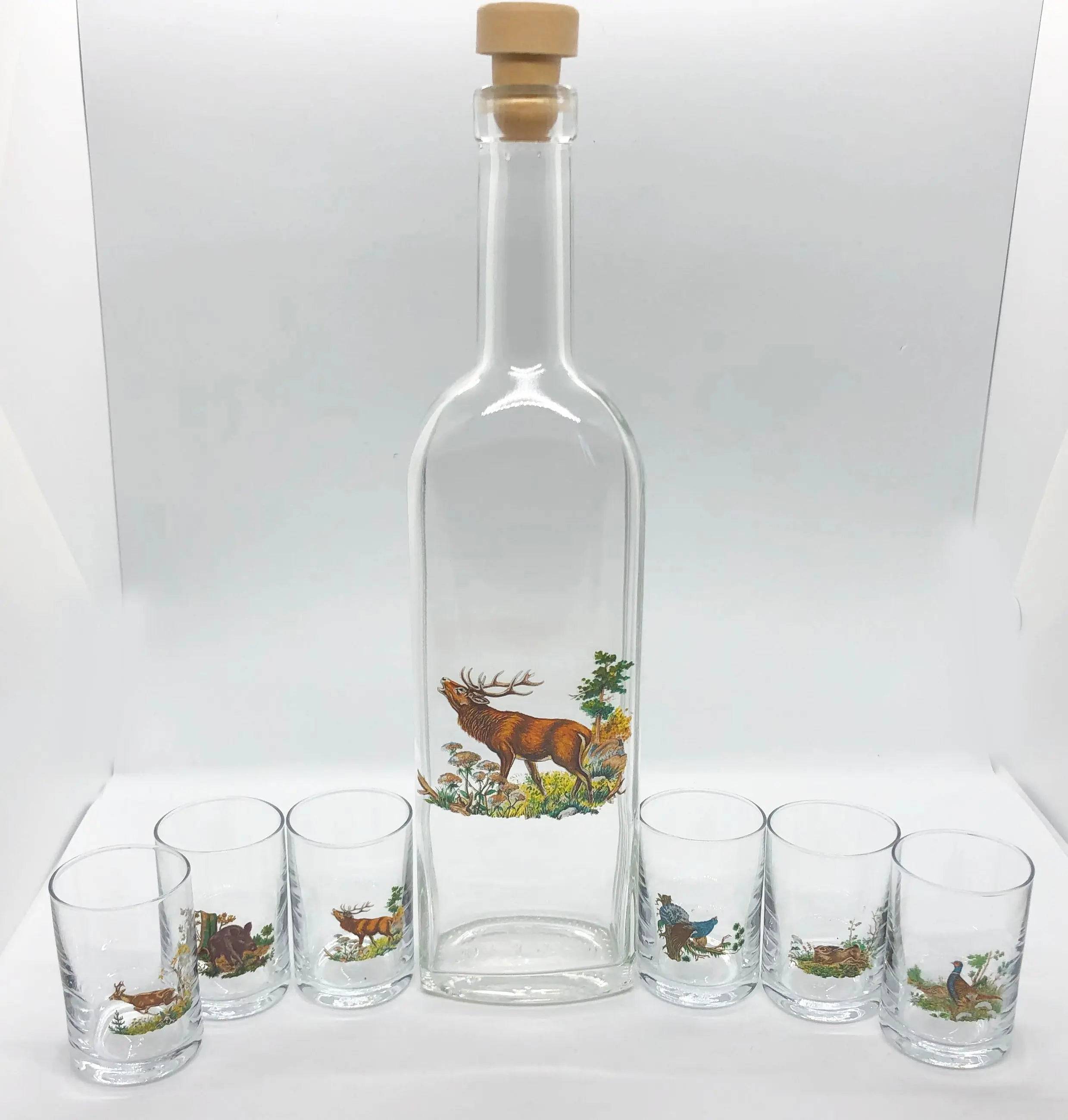 Set sticla pahare motiv vanatoare - Articole de Vanatoare