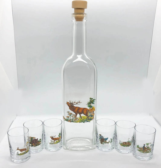 Set sticla pahare motiv vanatoare - Articole de Vanatoare