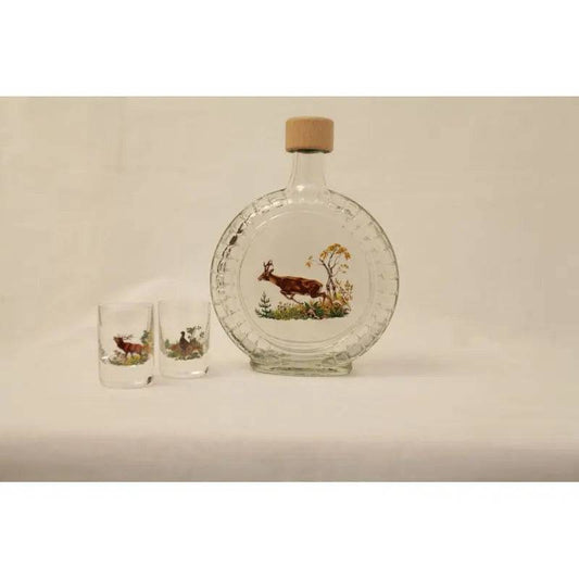 Set sticla rotunda pahare motiv vanatoare - Articole de Vanatoare