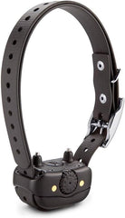 Looking at the image: - It's a close-up/detail shot of the Garmin BarkLimiter Deluxe collar - Shows the black plastic device/