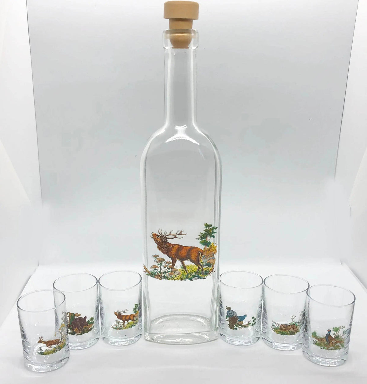 Set sticla cu 6 pahare motiv vanatoare - Articole Vanatoare